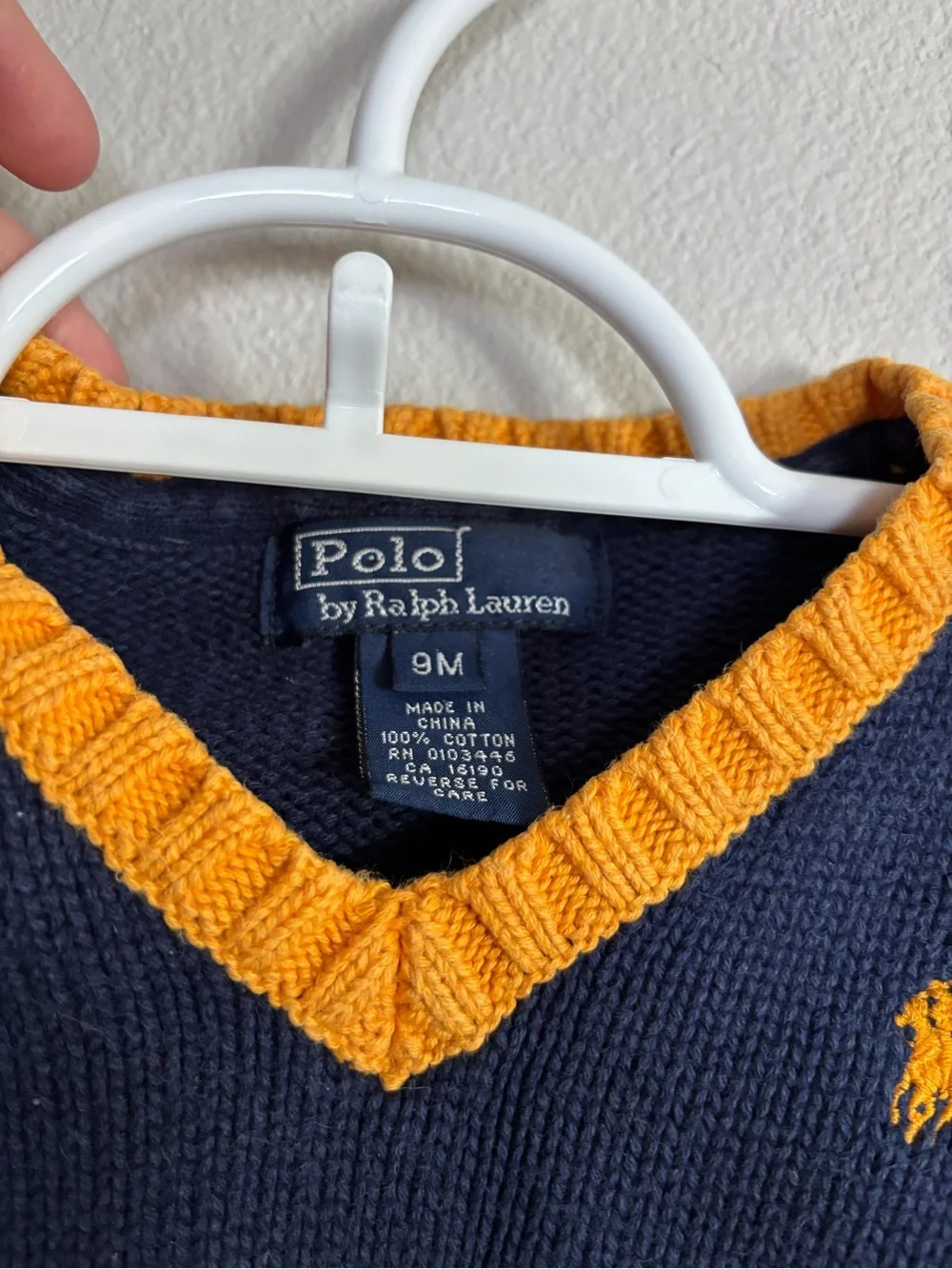 Ralph Lauren Navy & Yellow Striped V-Neck Sweater - Kids